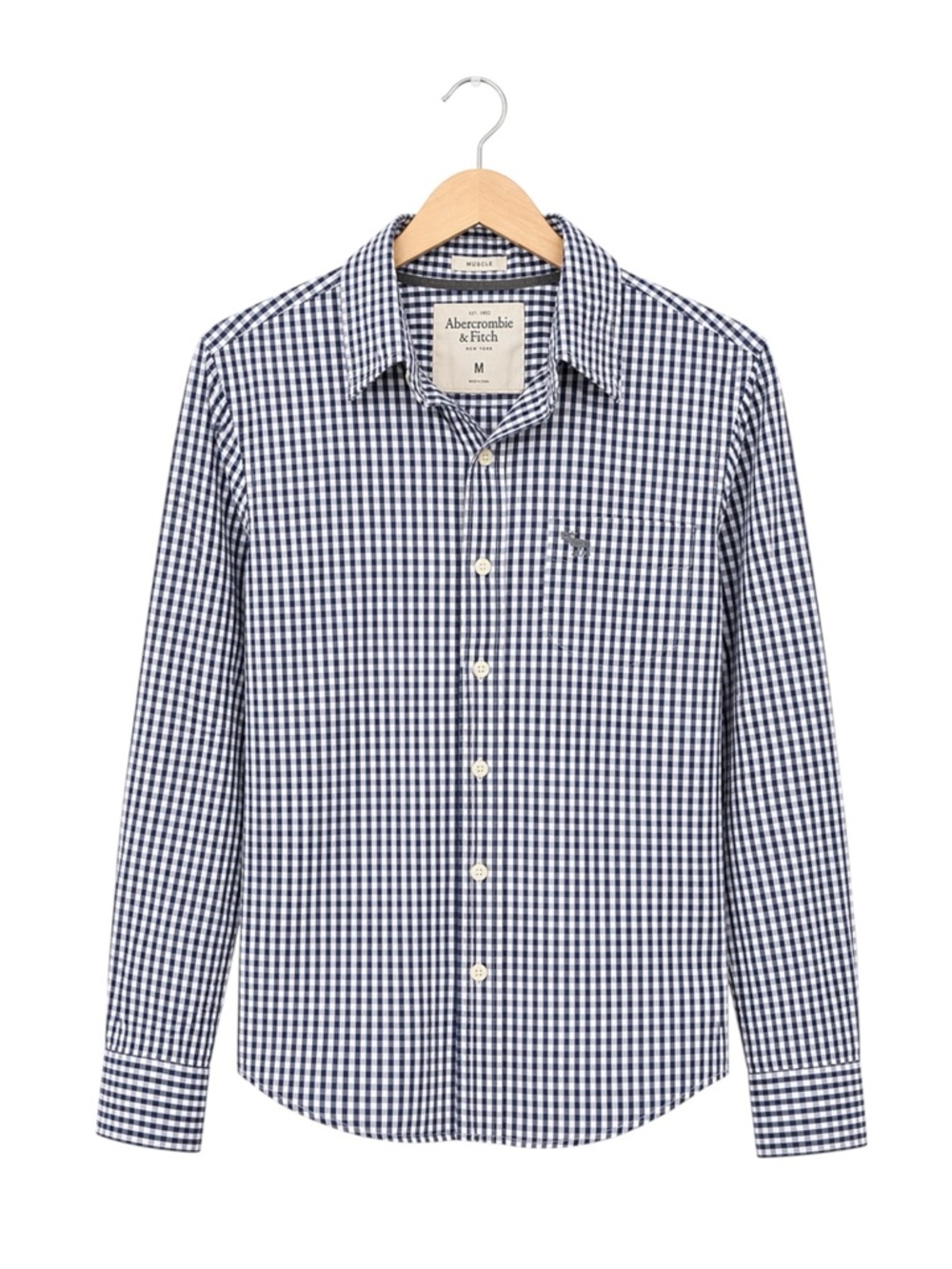 Abercrombie & Fitch Mens Gingham Plaid Muscle Button Up Shirt Medium Preppy